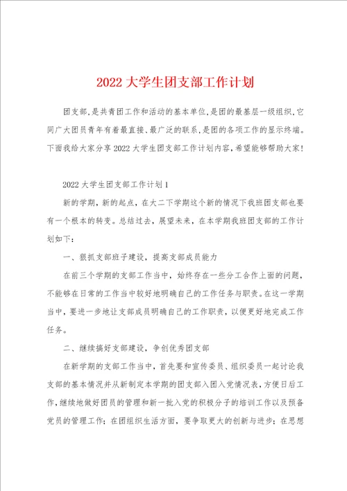 2022大学生团支部工作计划