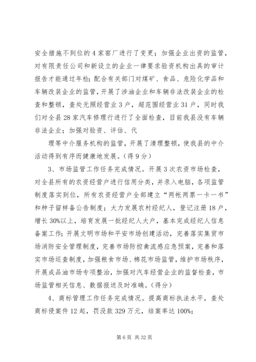 县工商局XX年度工作目标任务考评自查综合情况报告.docx