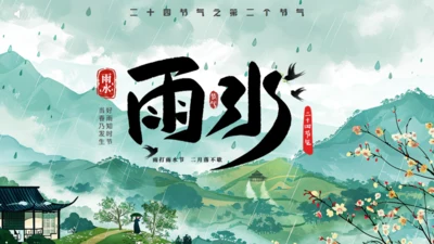 雨水春雨贵如油，春景通用PPT模板