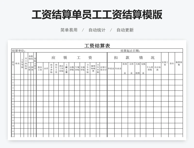 工资结算单员工工资结算模版