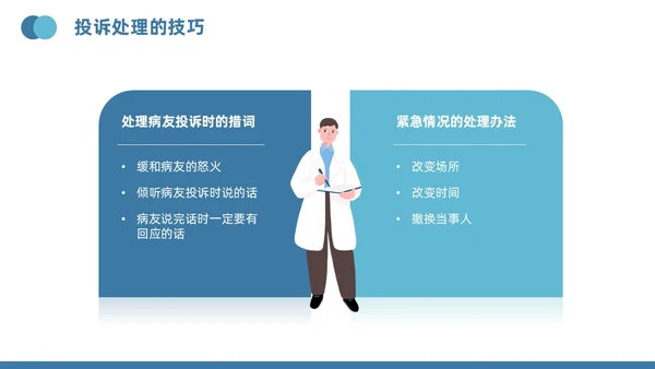 蓝色插画风医疗投诉处理与技巧医护培训PPT模版