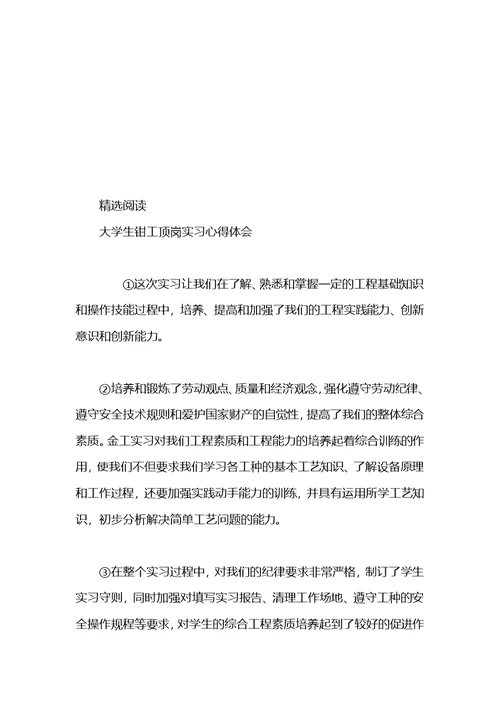 大学生顶岗实习的心得体会