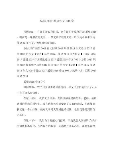 总结2017展望作文800字