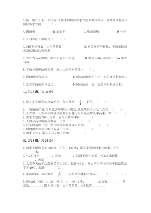 人教版数学小升初模拟试卷及参考答案【夺分金卷】.docx