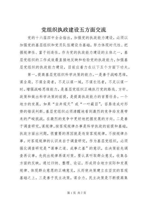 党组织执政建设五方面交流.docx