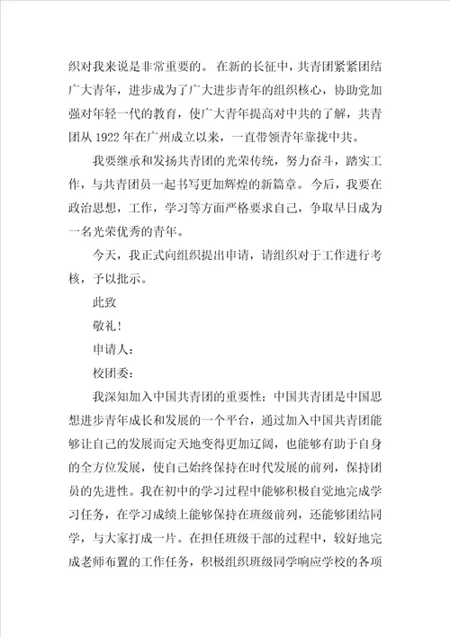 入团申请书300字范文精选