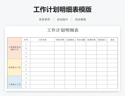 工作计划明细表模版