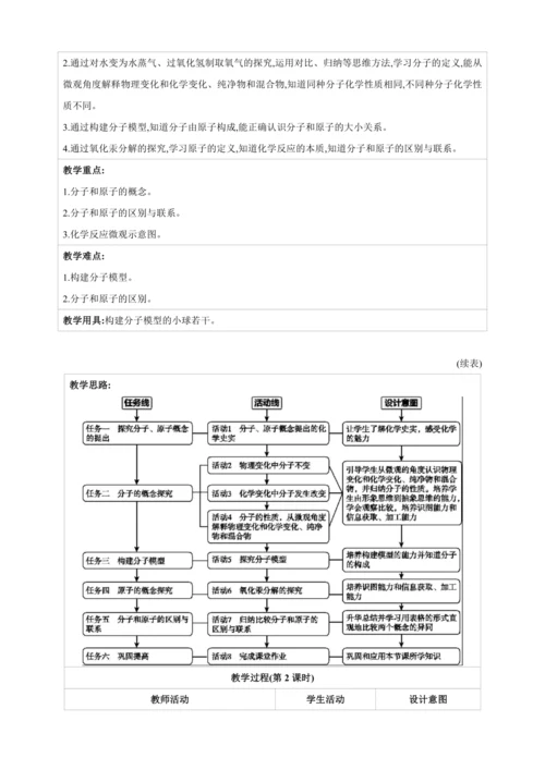 【高效备课】2024人教新版九上化学--3.1.2  分子可以分成原子 教学设计