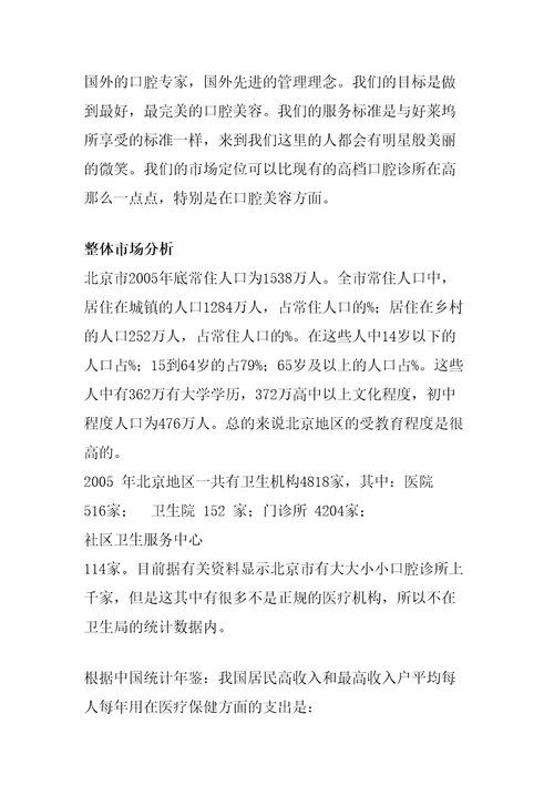 口腔诊所商业计划书全套精编