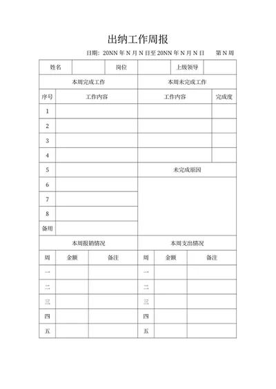 出纳工作周报word模板