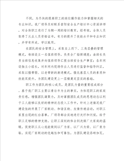 洗煤厂个人工作总结