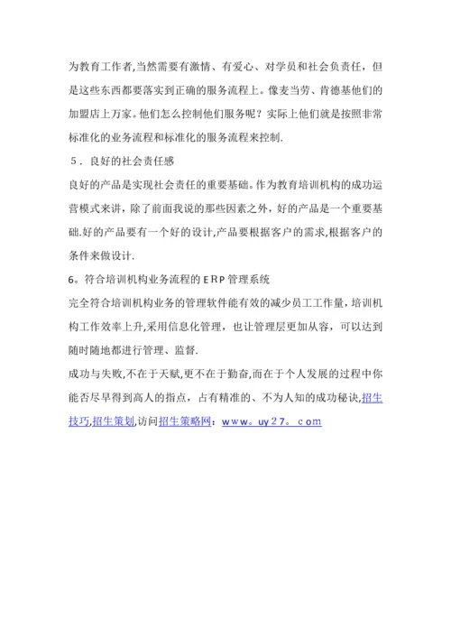 教育培训机构的成功的运营模包括准确的市场定位、的运营团队、清晰的组织架构、标准化的管理制度.docx