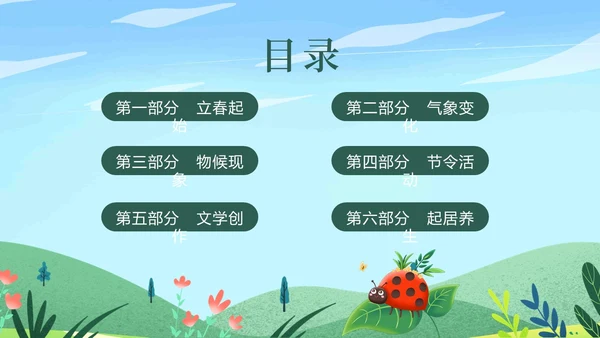 蓝色清新卡通插画立春二十四节气动态PPT