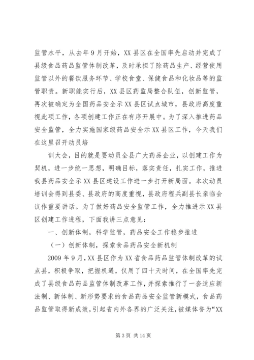 分管区长在全区创建国家药品安全示范区工作督查会议上的讲话范文 (5).docx