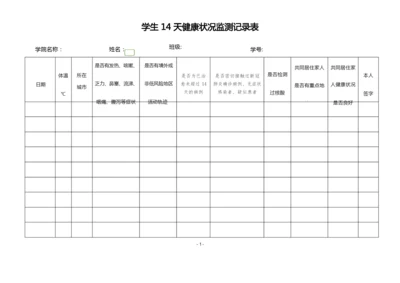 学生14天健康状况监测记录表.docx