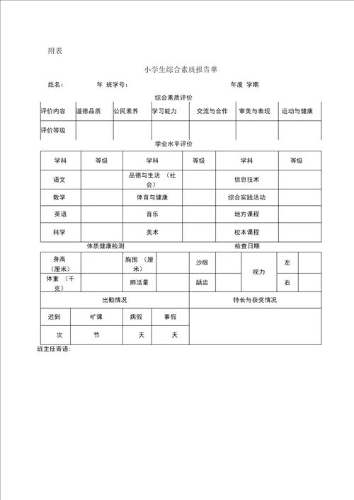 小学生综合素质评价方案