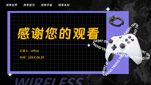 XBOX游戏机紫色酸性潮流风演讲通用PPT模板