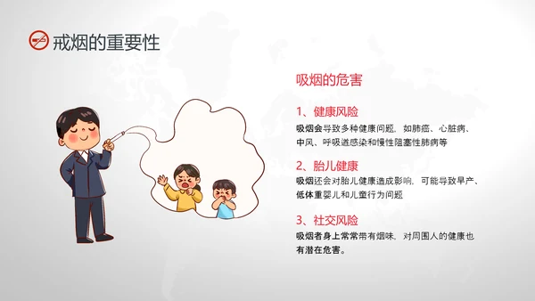 红灰色卡通简约戒烟健康教育PPT课件健康教育宣传栏