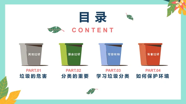 绿色卡通环保垃圾分类主题教育PPT模板
