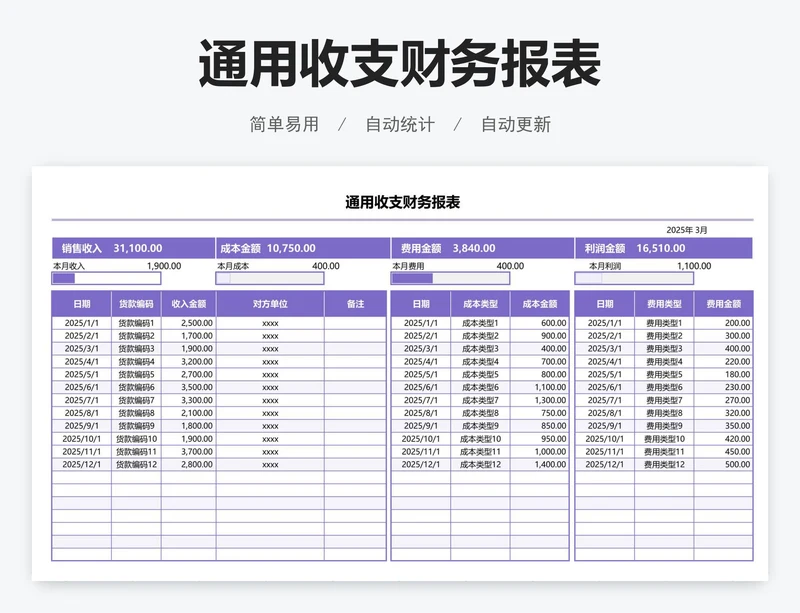 通用收支财务报表