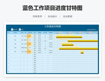 蓝色工作项目进度甘特图