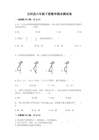 五河县六年级下册数学期末测试卷（a卷）.docx