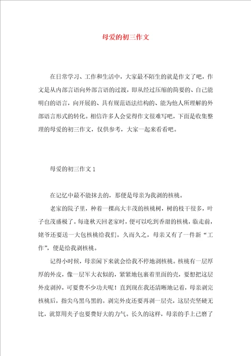 母爱的初三作文 2