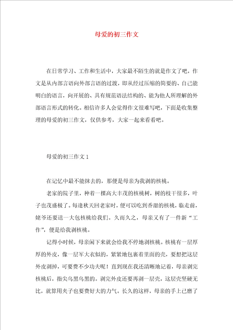 母爱的初三作文 2