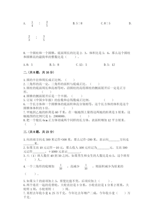 河南省平顶山市六年级下册数学期末考试试卷及参考答案1套.docx