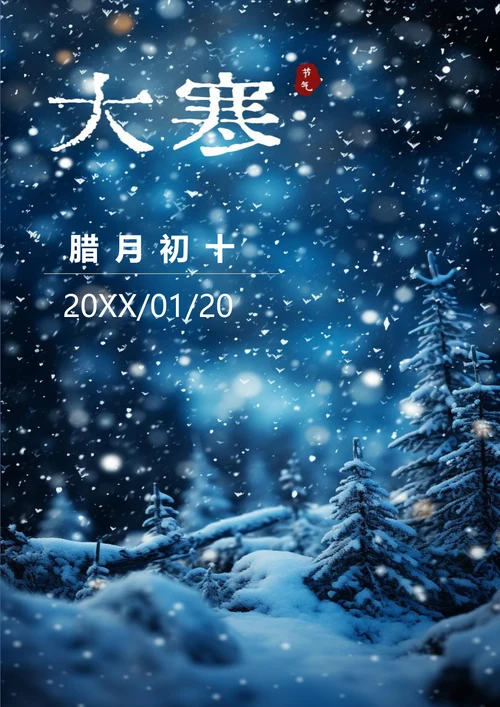 唯美雪景大寒节气海报