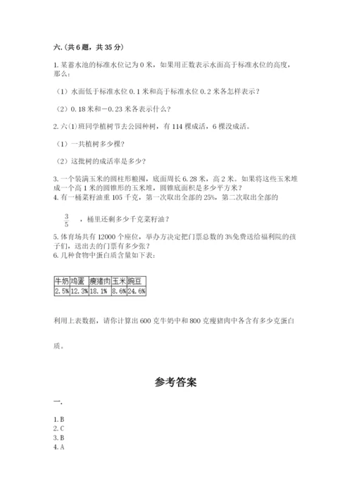 小学六年级数学摸底考试题及参考答案【达标题】.docx