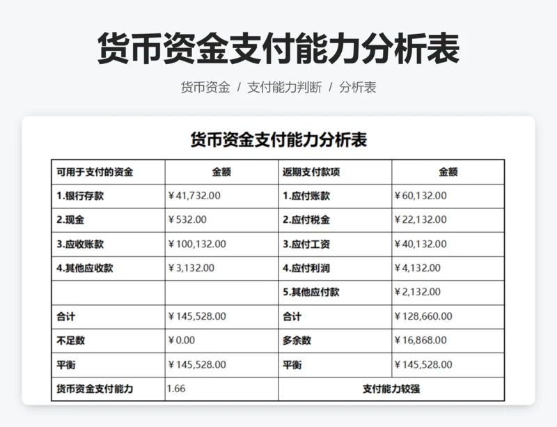 货币资金支付能力分析表