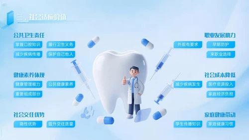 蓝色3D立体风学校口腔健康教育PPT模板