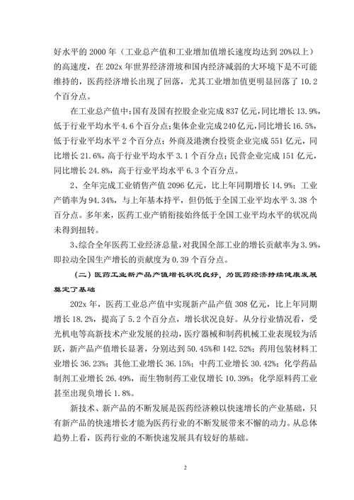 202X年医药行业经济运行分析报告