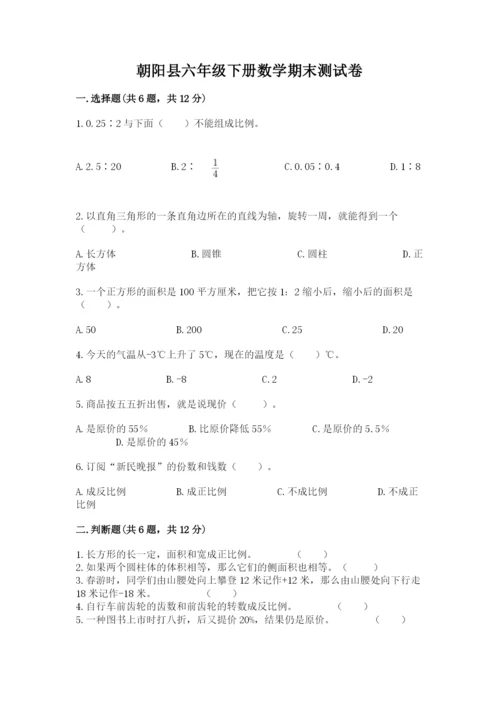 朝阳县六年级下册数学期末测试卷精选.docx