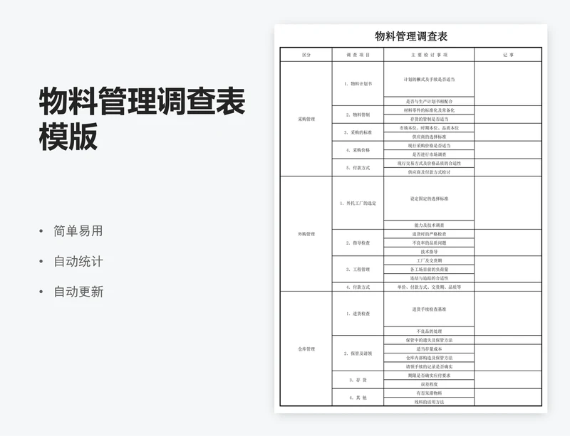 物料管理调查表模版