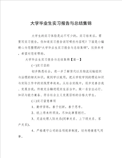 大学毕业生实习报告与总结集锦