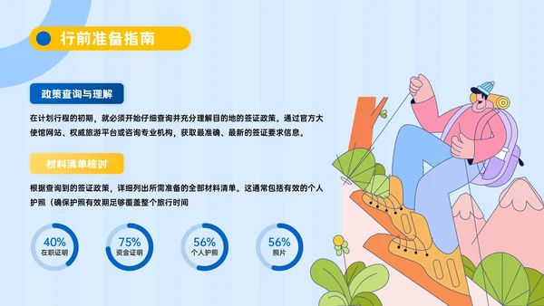 蓝黄色插画风旅游计划指南PPT模板