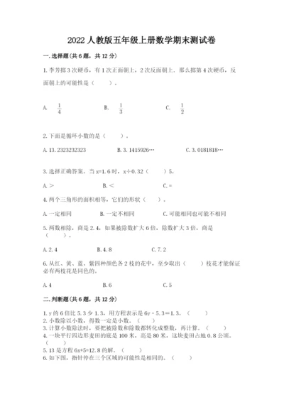 2022人教版五年级上册数学期末测试卷（考点精练）.docx