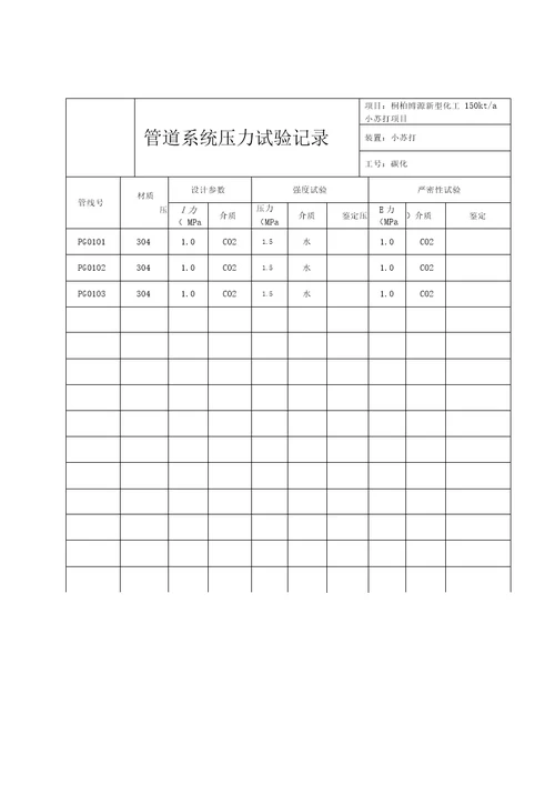 管道系统压力试验记录