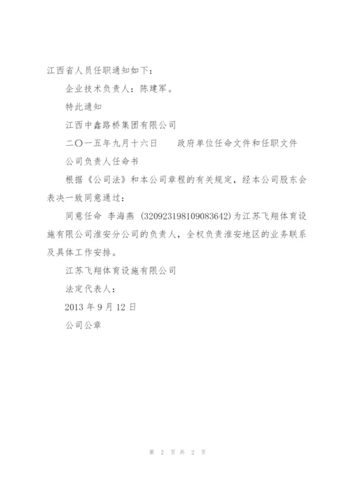 政府单位任命文件和任职文件.docx