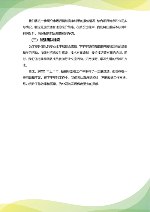 招投标部年中工作总结(年度年终通用)