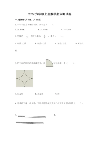 2022六年级上册数学期末测试卷含完整答案（名师系列）.docx