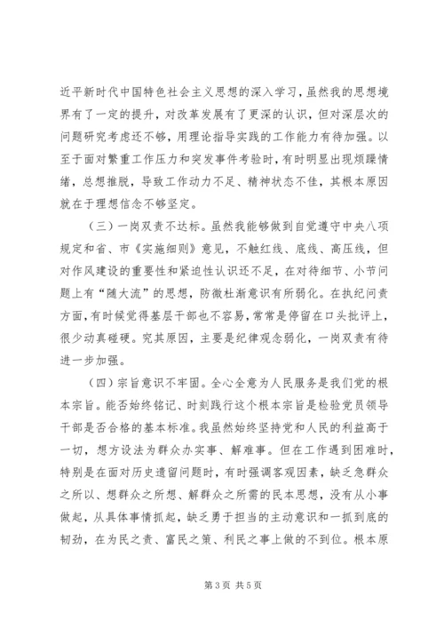 县长XX年政治性警示教育专题民主生活会个人对照检查材料.docx