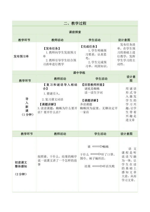 20 蜘蛛开店公开课教案(表格式)