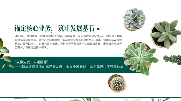 小清新绿植风工作总结PPT模版