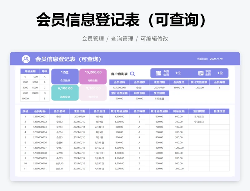 会员信息登记表（可查询）