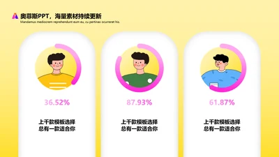 黄色卡通列表并列关系3项PPT图文页