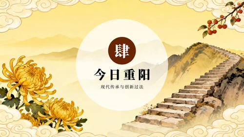 黄色手绘中国风传统节日重阳节节日介绍PPT模板