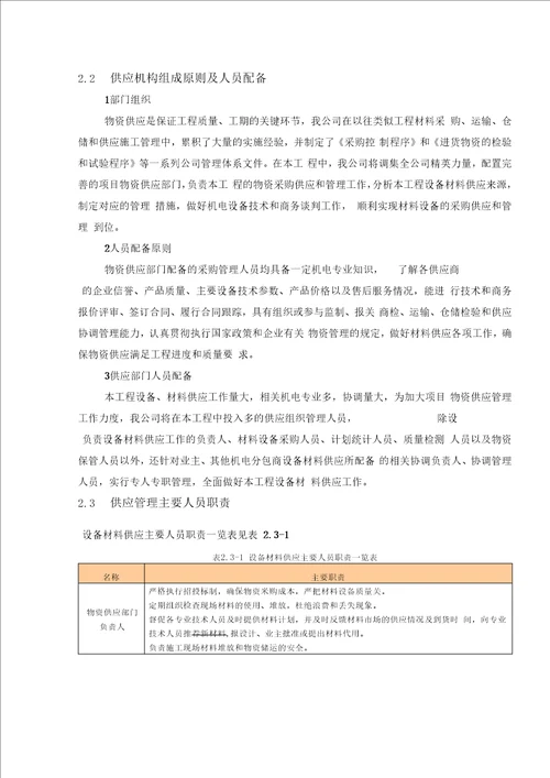 材料设备供应方案及管理措施